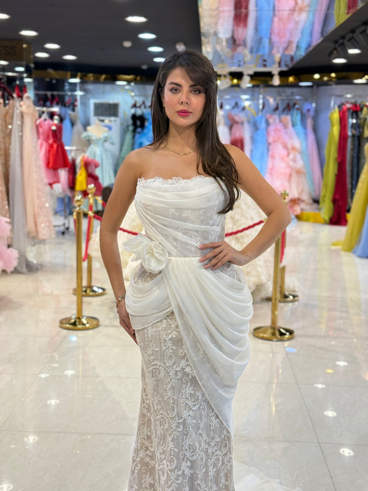 Elegant Lace Draped Bridal Gown