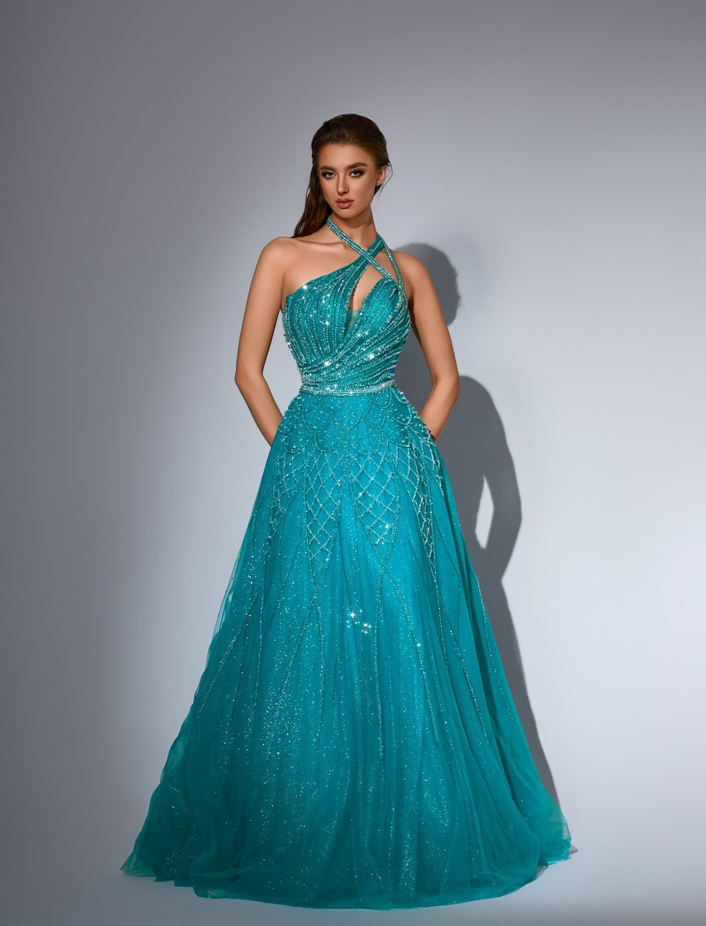 Emerald Green Embellished Halter Neck