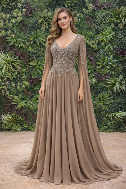 Beautiful Embellished Cape Gown – Elegant Evening & Formal Dress