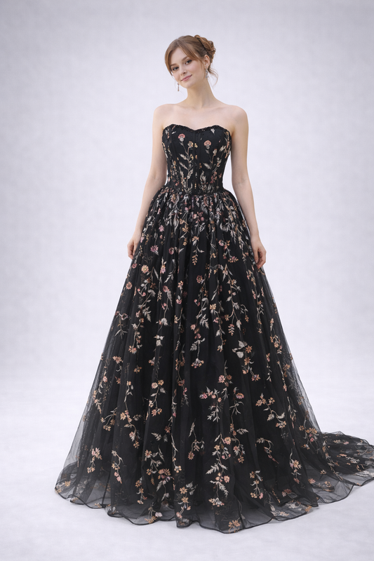 Black Blossom prom Gown
