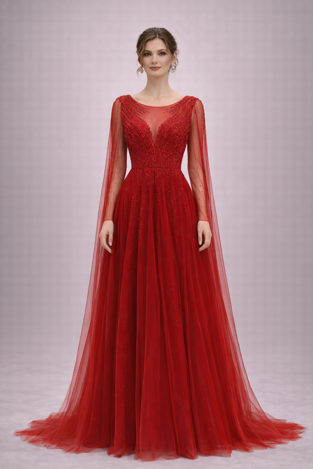Crimson Beaded Ball Gown