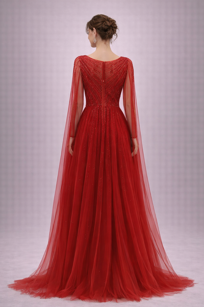 Crimson Beaded Ball Gown