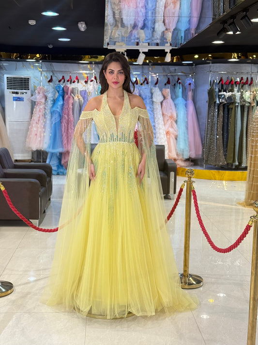 Amber Gold Embellished Halter Neck