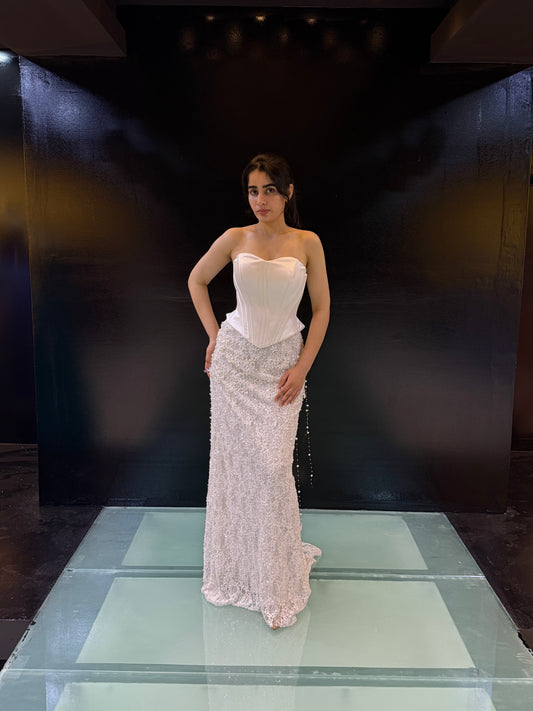 Strapless Corset Embellished Evening Gown