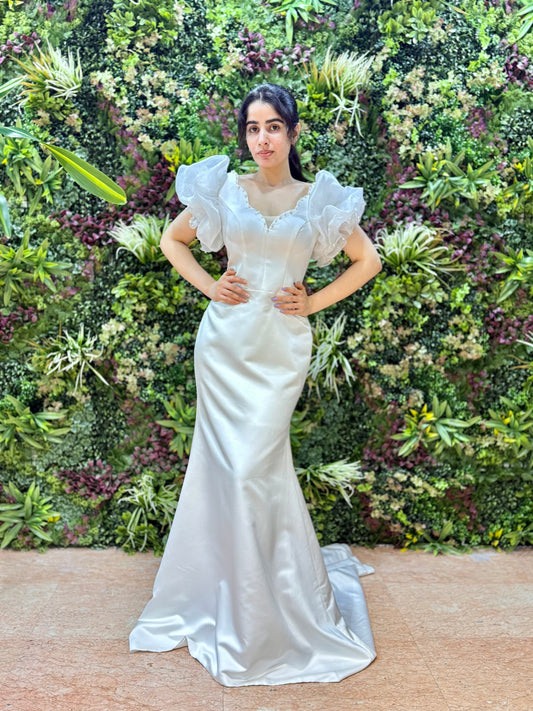 Satin Puff Sleeve Bridal Gown