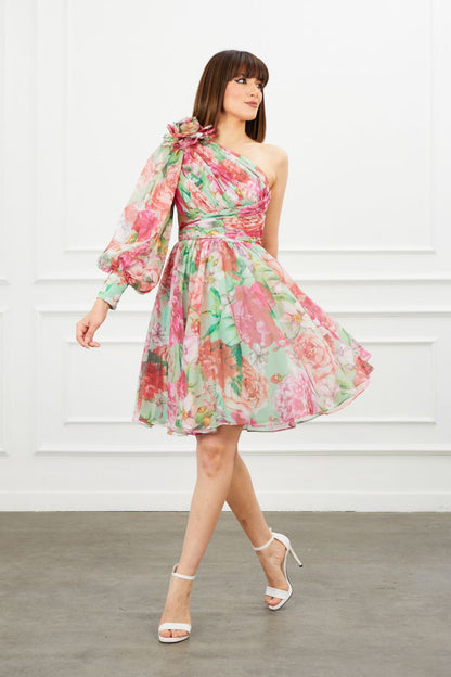 Luxury Floral One-Shoulder Dress for Day & Evening