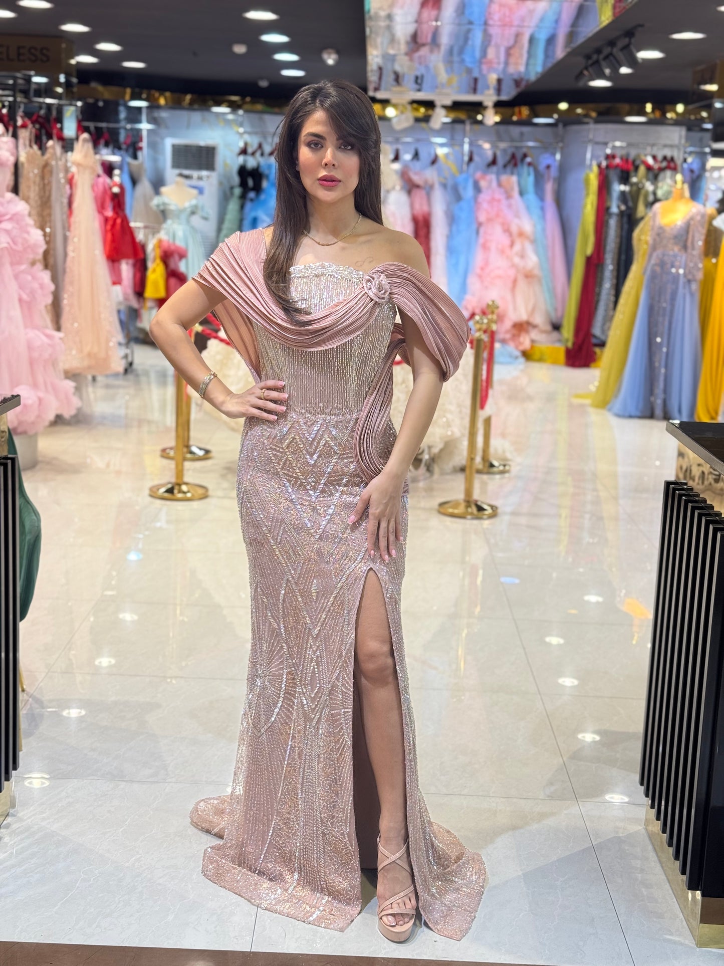 Off-Shoulder Embellished Evening Gown