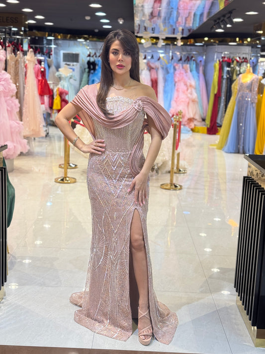 Off-Shoulder Embellished Evening Gown