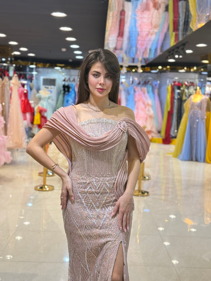 Off-Shoulder Embellished Evening Gown