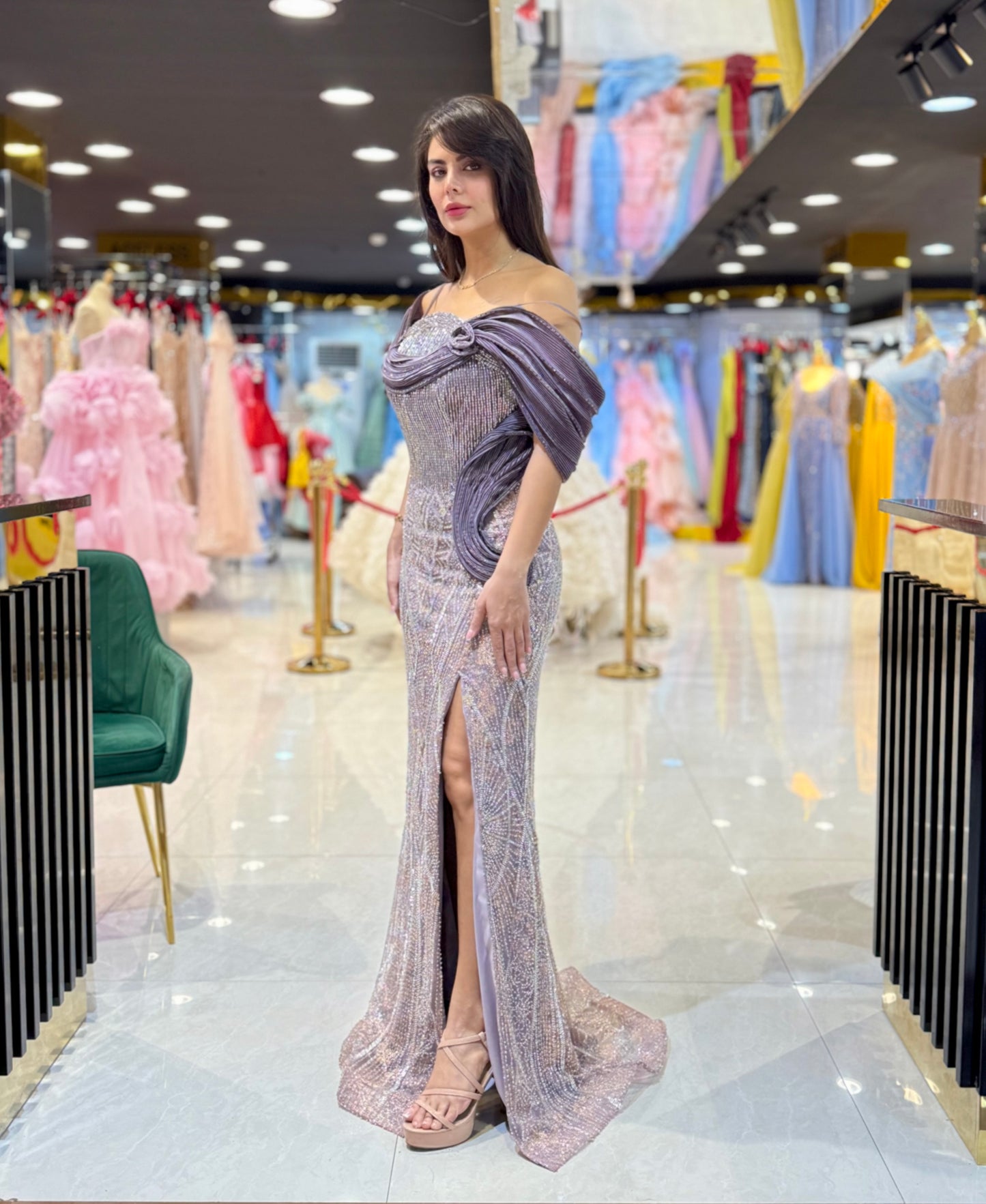 Off-Shoulder Embellished Evening Gown