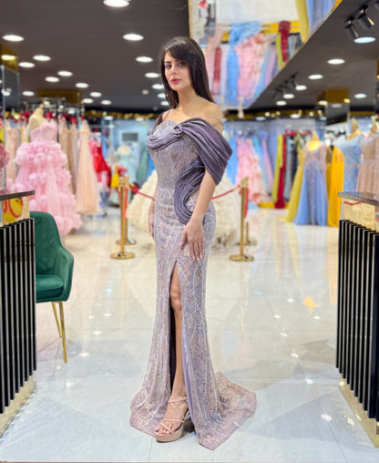 Off-Shoulder Embellished Evening Gown