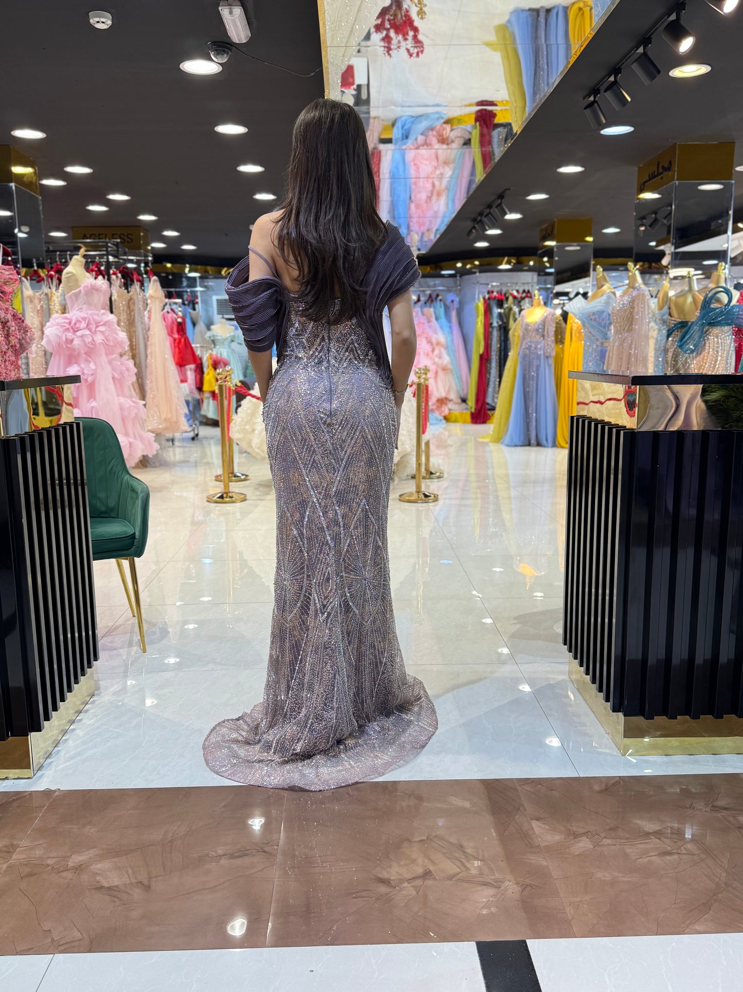 Off-Shoulder Embellished Evening Gown