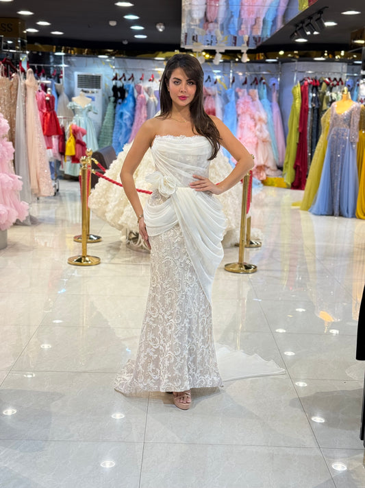 Elegant Lace Draped Bridal Gown