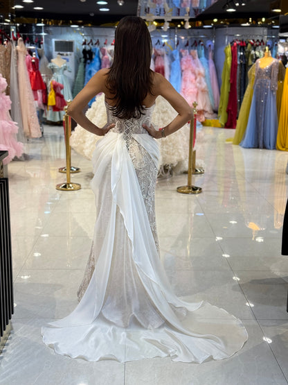 Elegant Lace Draped Bridal Gown