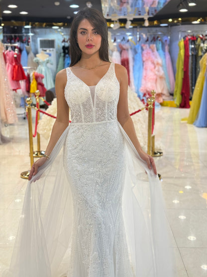 Elegant Lace V-Neck Bridal Gown