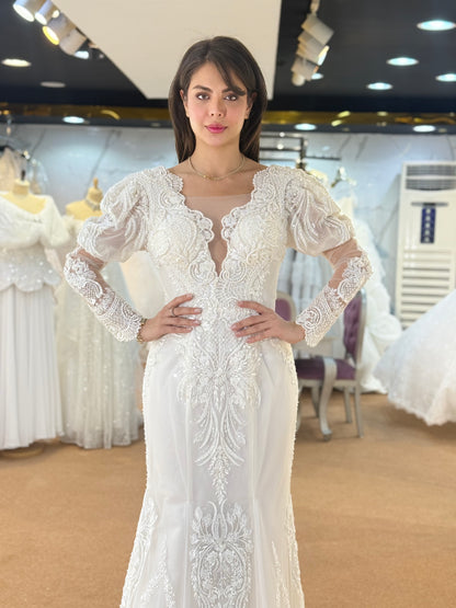 Elegant Lace V-Neck Bridal Gown