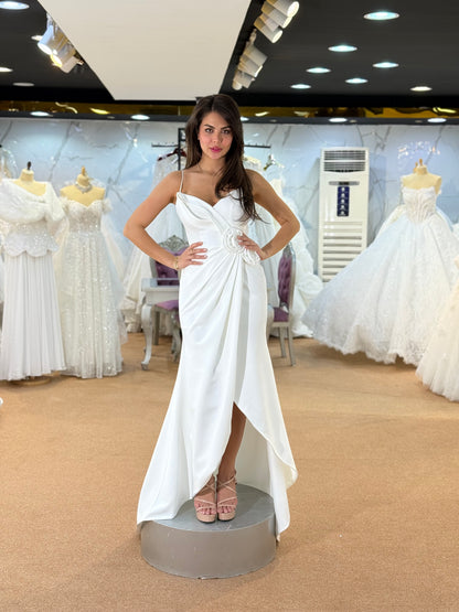 Elegant Draped White Bridal Gown