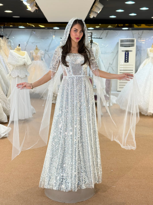 Silver Sequin Free Size Wedding Dress
