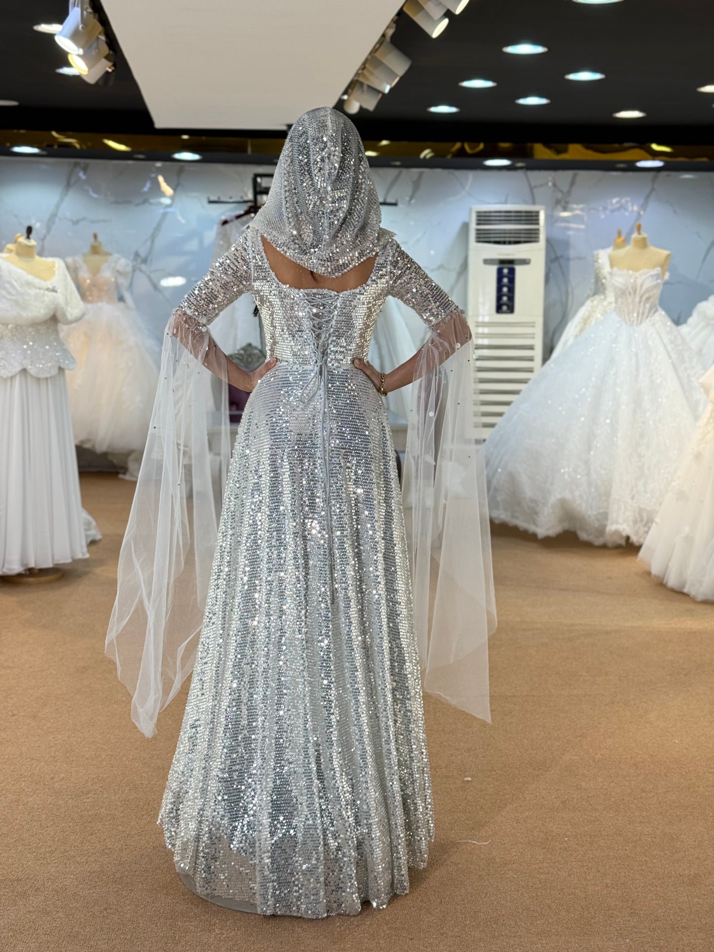 Silver Sequin Free Size Wedding Dress