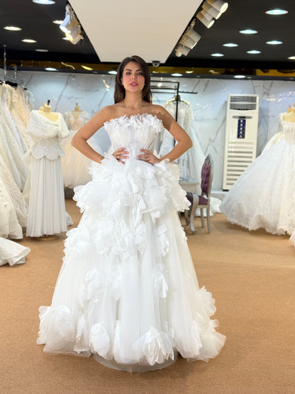 Elegant Strapless Floral Bridal Gown