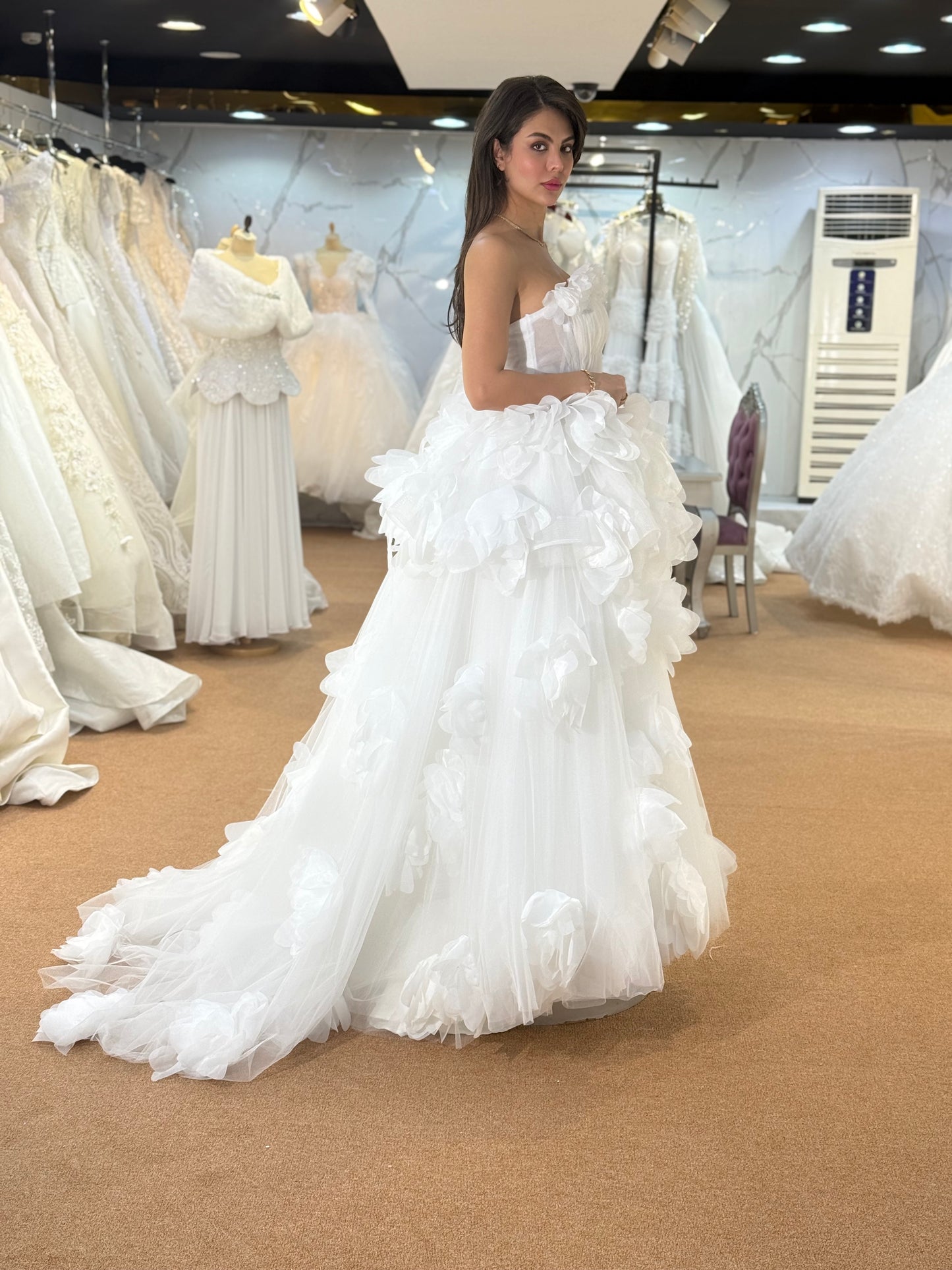 Elegant Strapless Floral Bridal Gown
